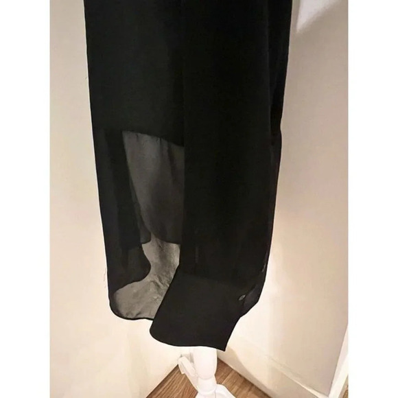 SM Woman's INC Black Long Sleeve Button Down Shirt Sheer Panels Collared - Picture 5 of 11